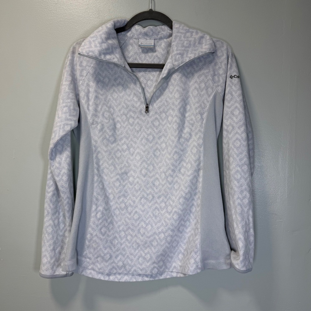 Columbia Womens Light Blue Geometric Diamond Print Quarter Zip Fleece Pullover M